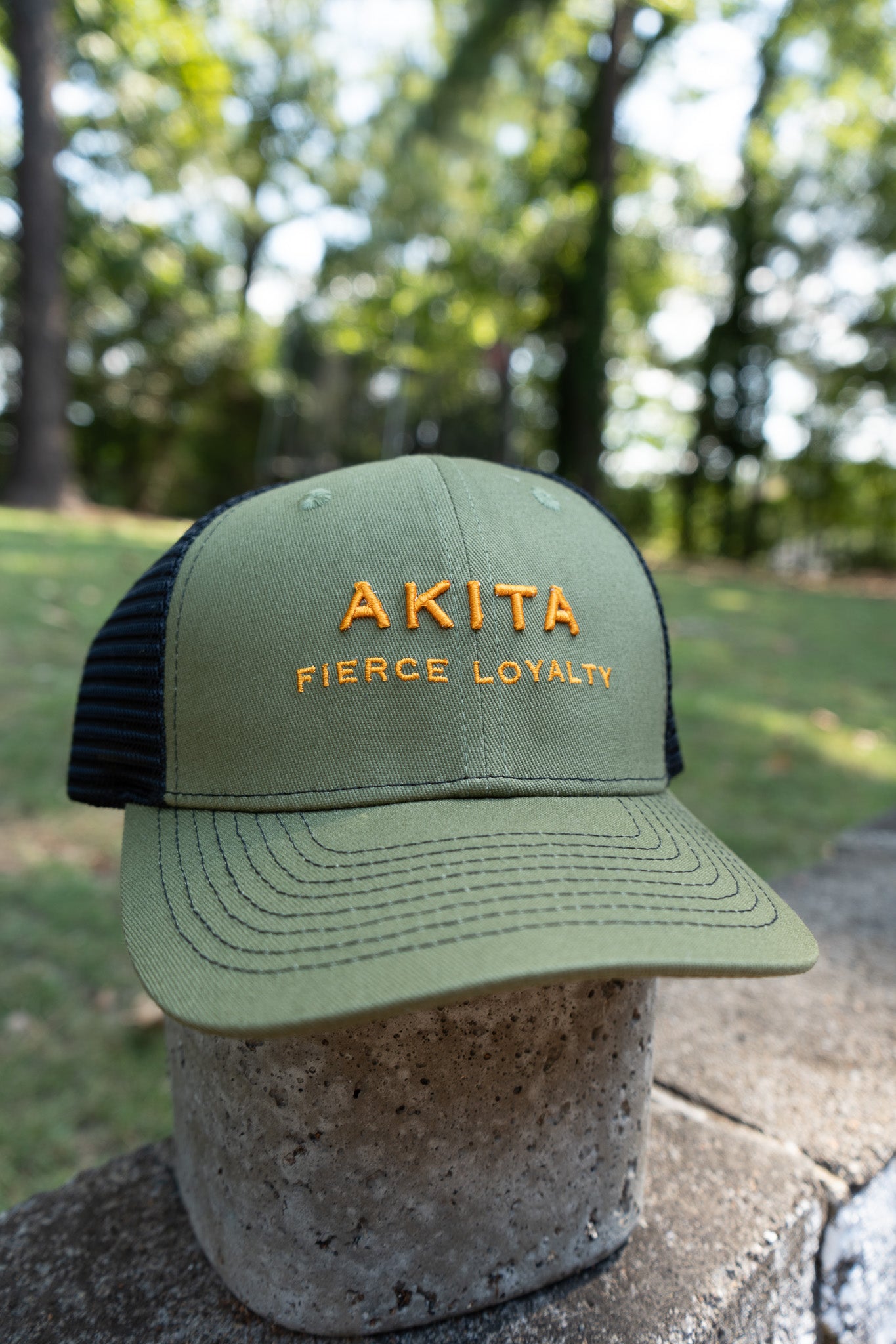 Akita Fierce Loyalty Hat - Moss Green and Orange